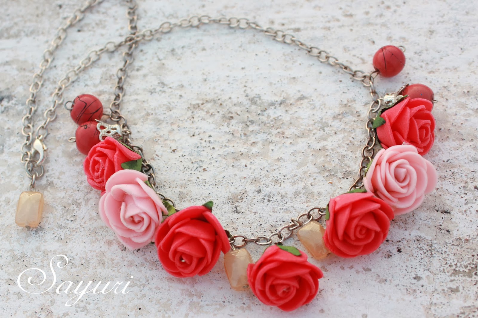 Foam Roses Charm Necklace - Sayuri