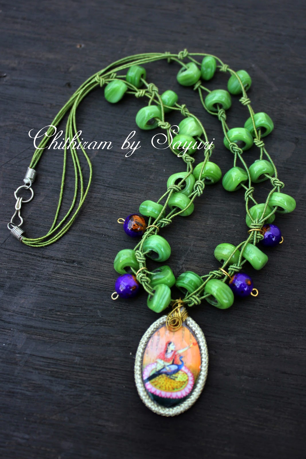 sorathi beaded necklace with decoupaged pendant