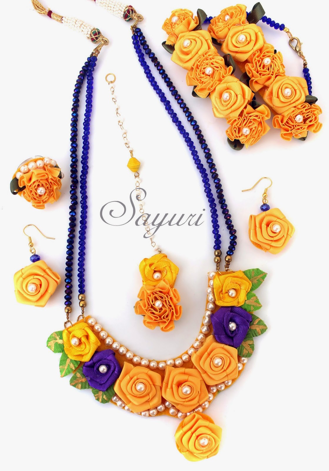 Ribbon flower jewelry for Haldi function