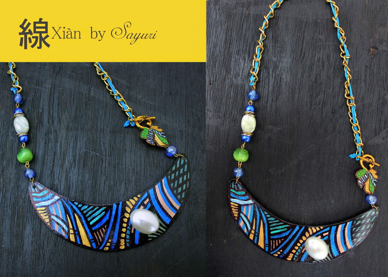 hand painted leather necklace