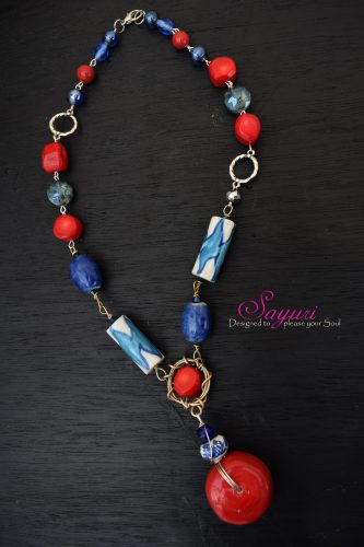 Indigo and cherry necklace