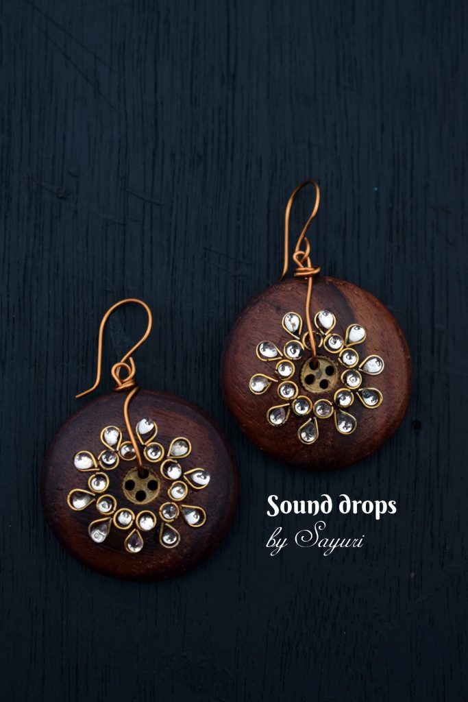 wooden button earrings Sound drop earrings