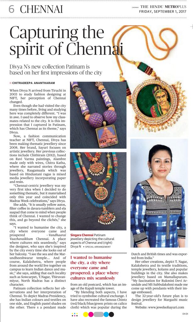 Divya N - Patinam featured in newspapers - Hindu metroplus