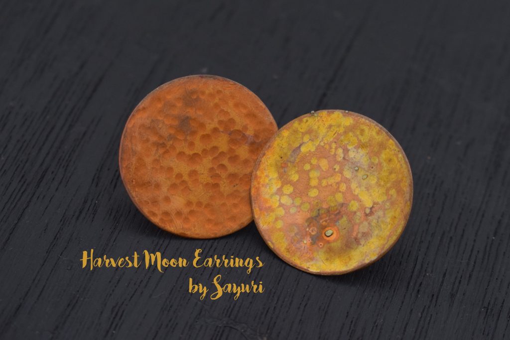 copper textured moon earrings
