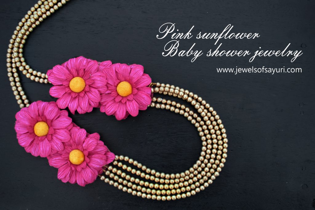 Pink sunflower baby shower jewelry