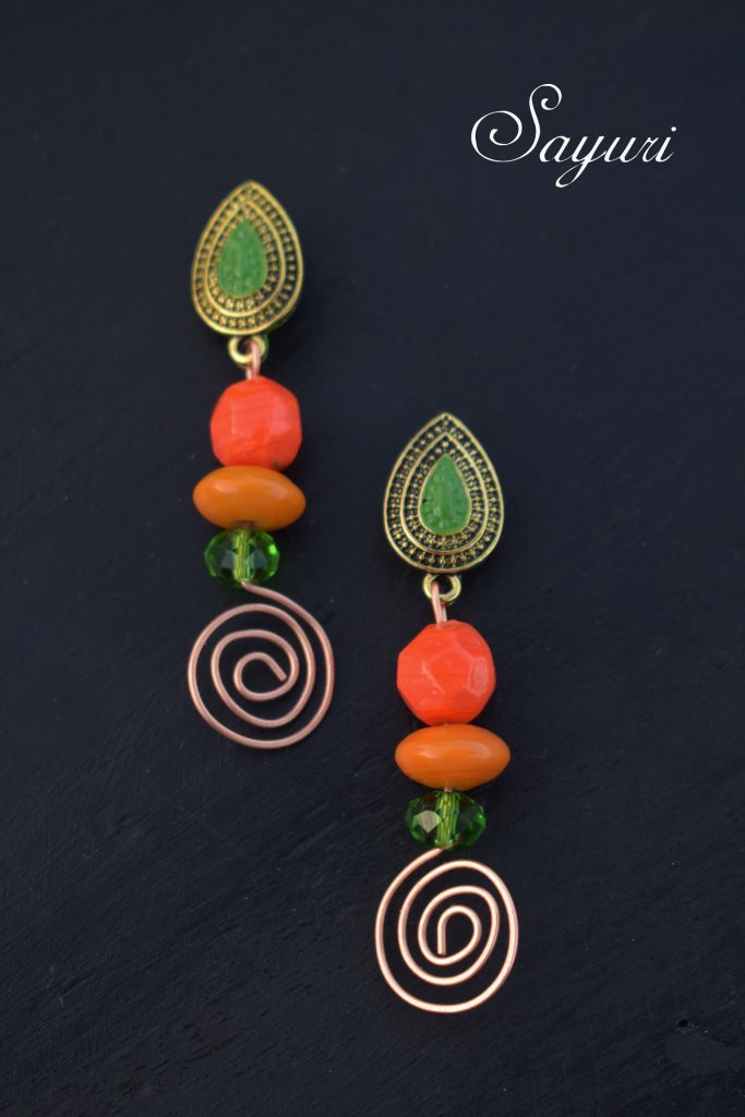 copper spiral bead Autumn earrings