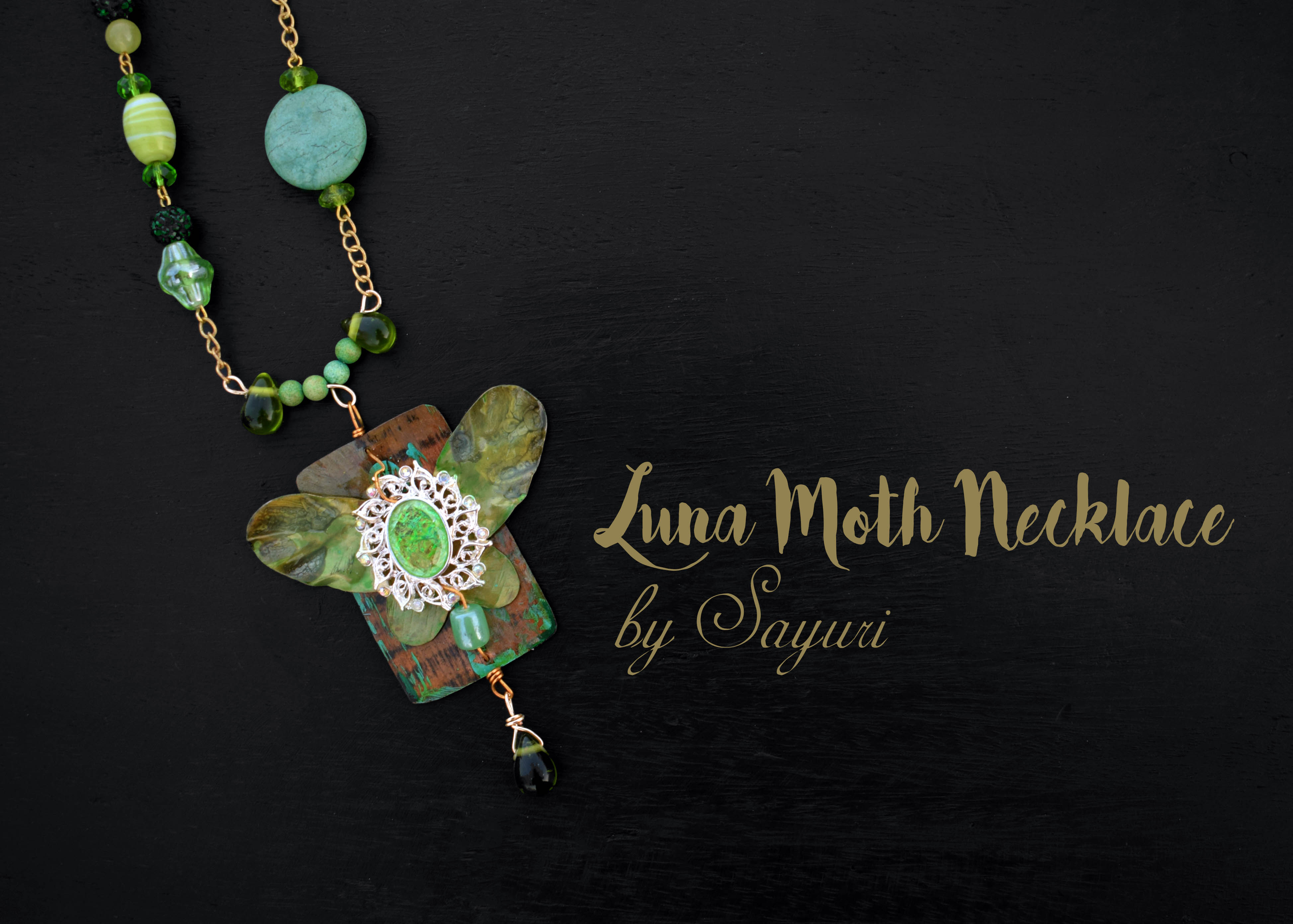 luna moth copper necklace