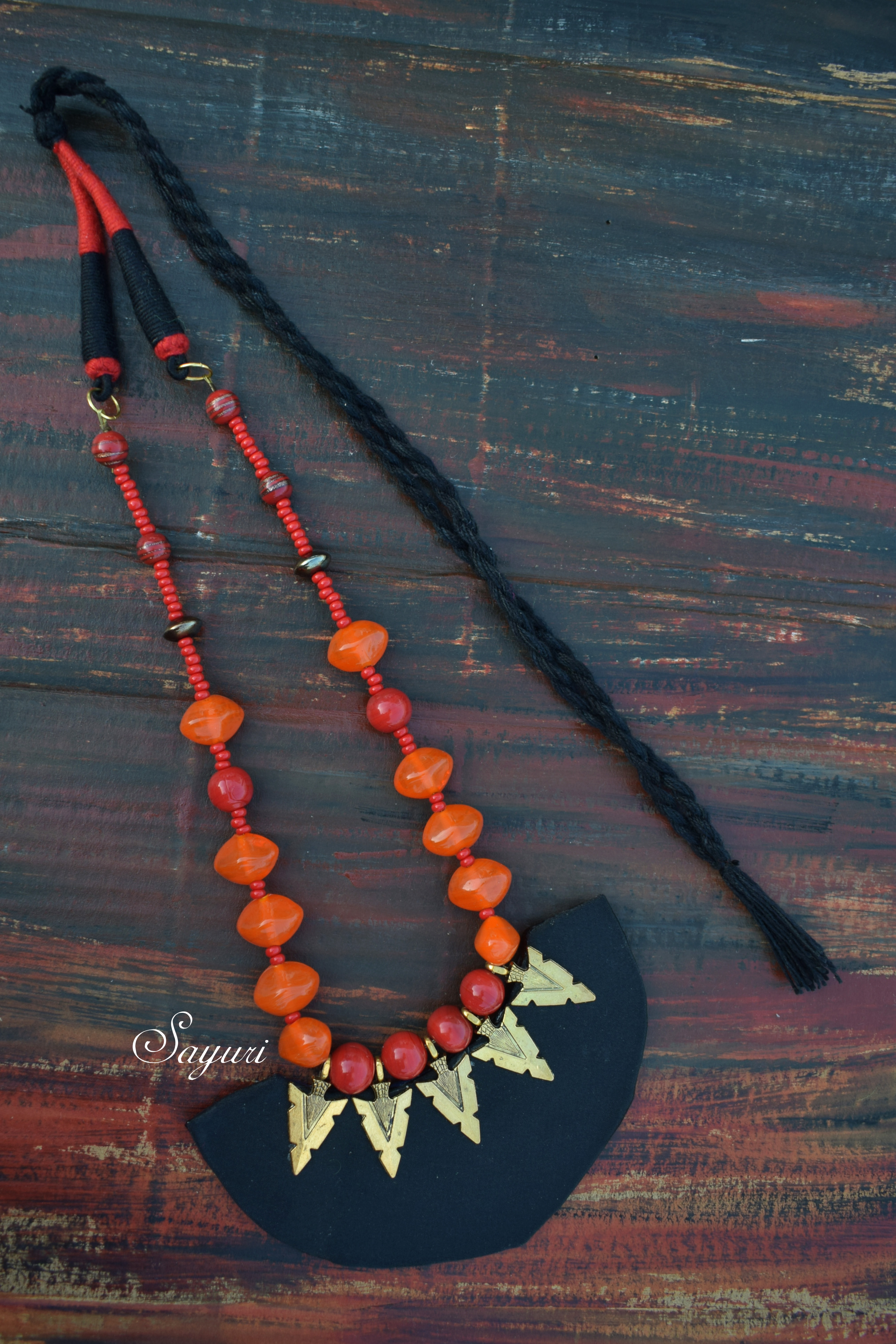 orange and black bib necklace - available for sale