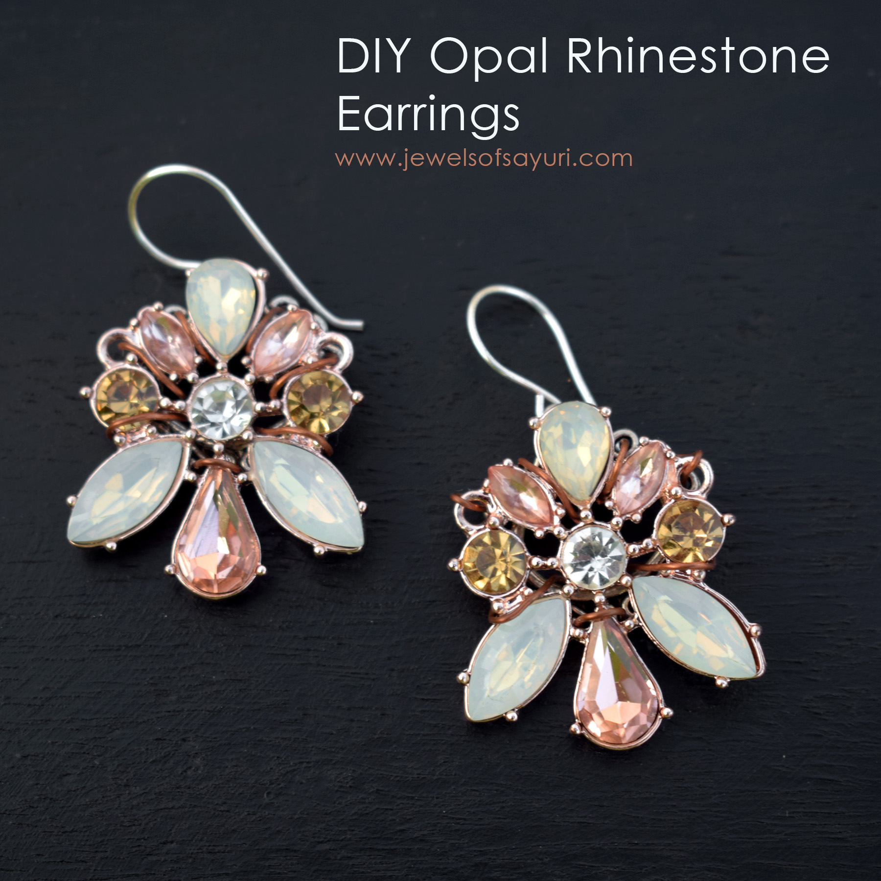 DIY Opal Rhinestone Earrings tutorial by Sayuri