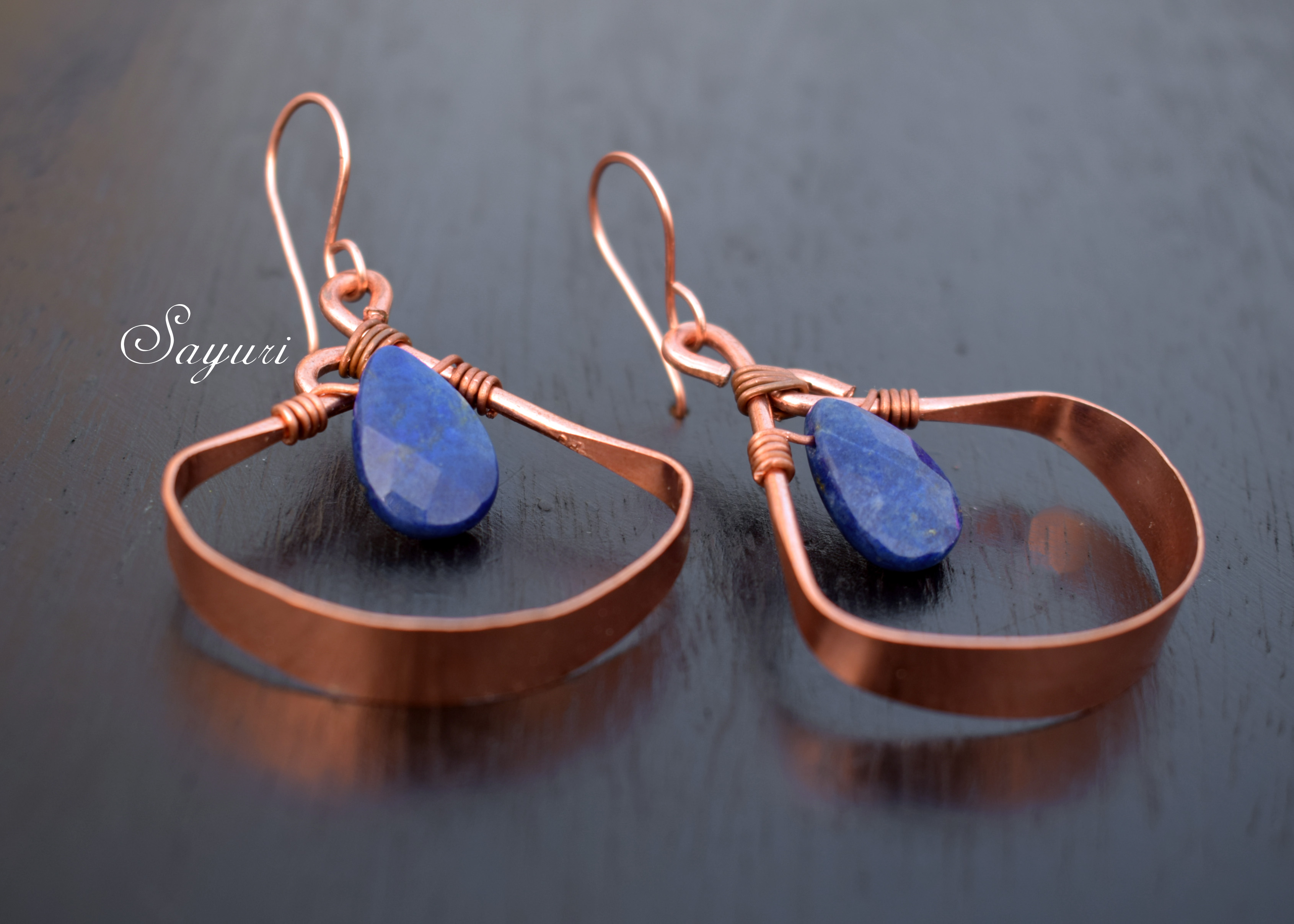 copper Lapis Lazuli earrings tutorial