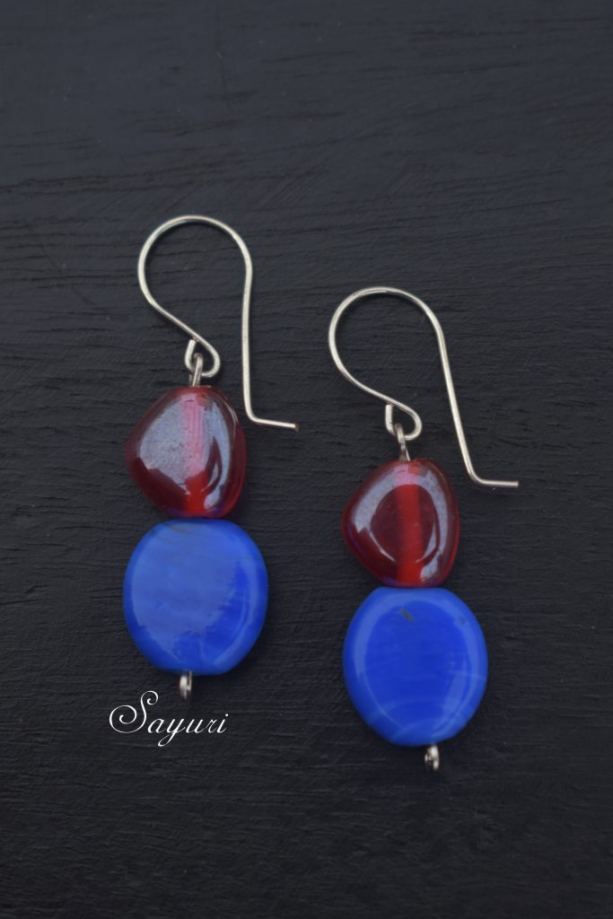 red and blue bead earrings