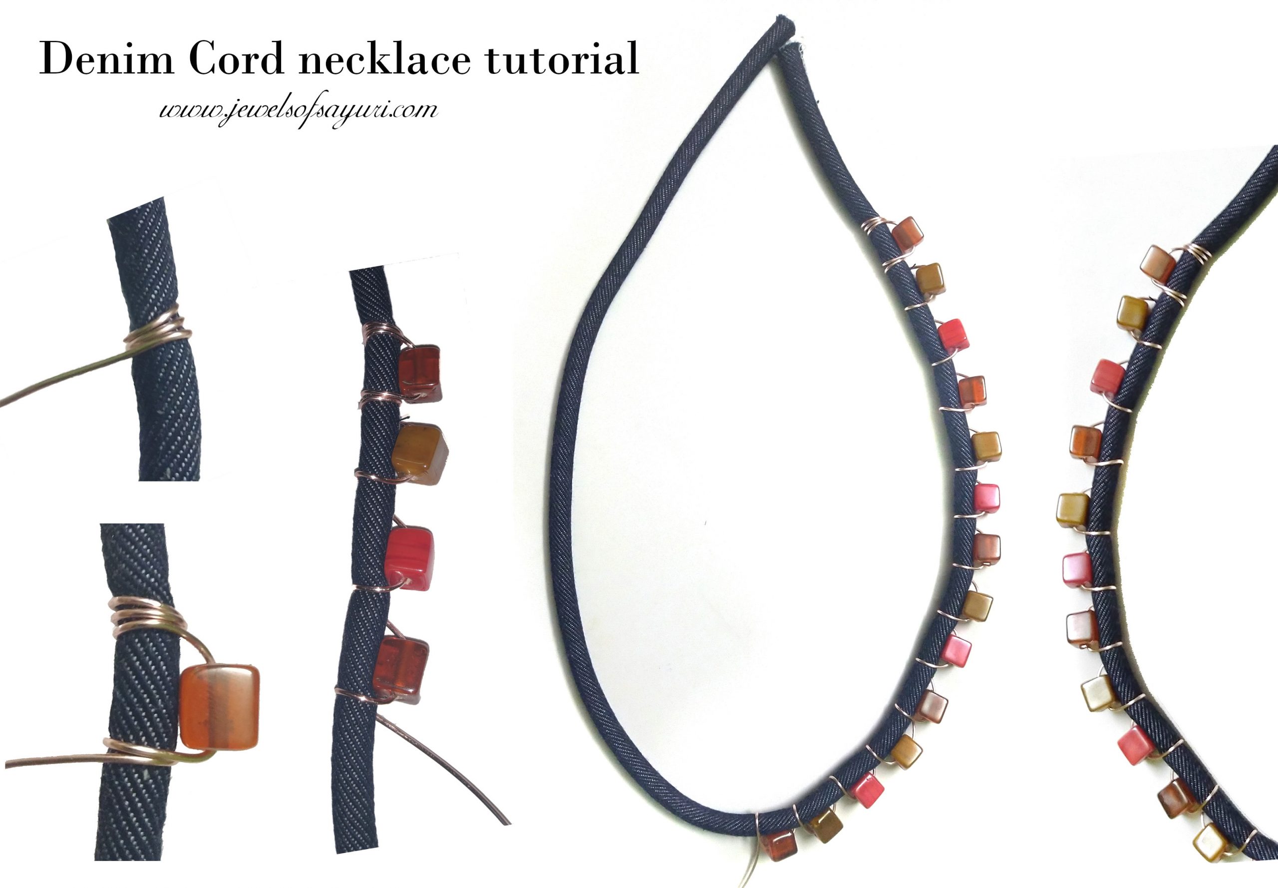 Denim cord necklace tutorial diy