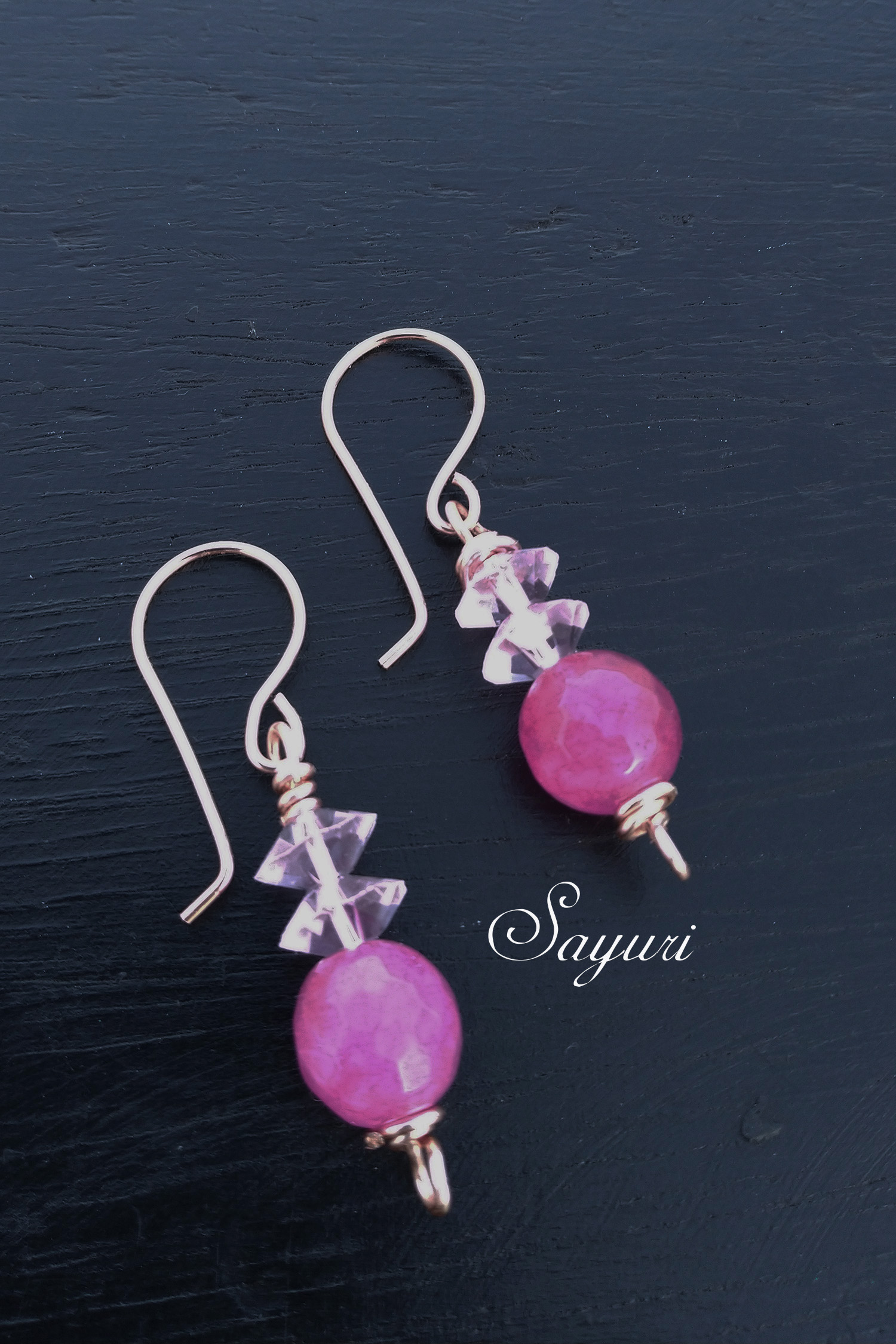 pinky pink earrings Wrapped and looped jewellery 