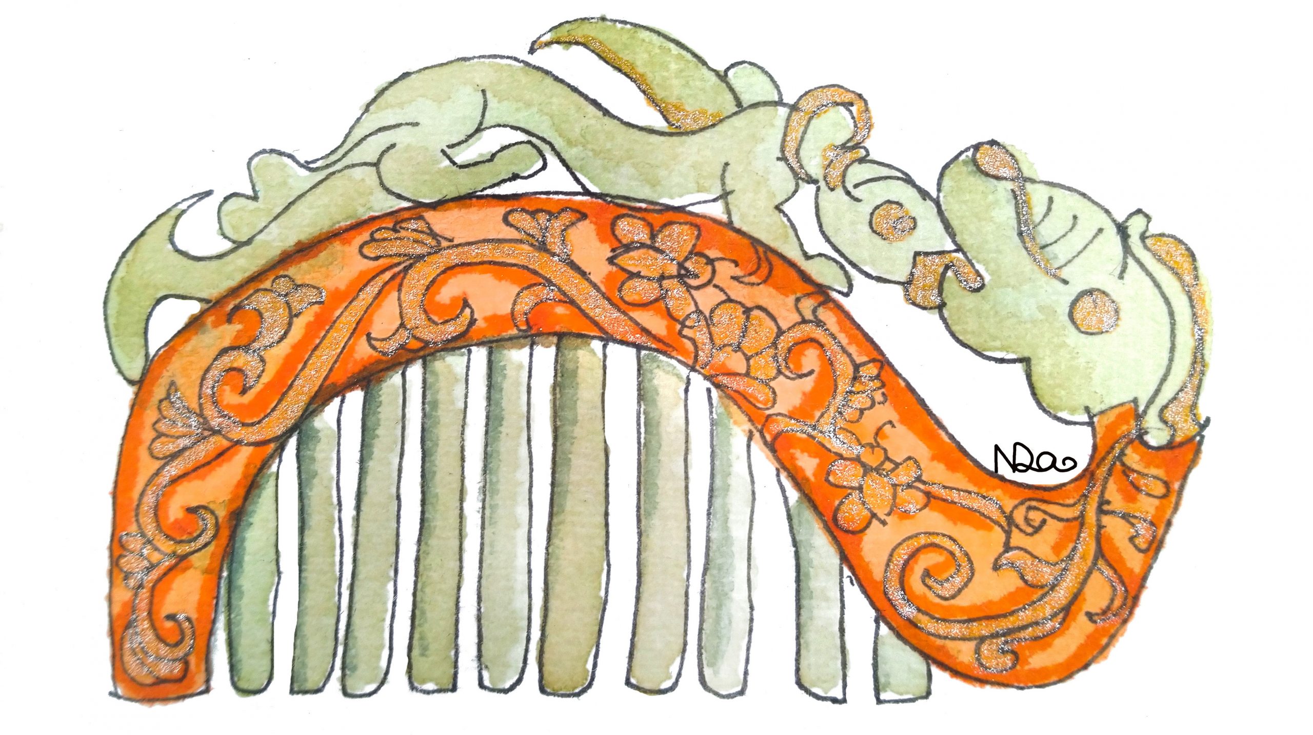 jade and gold comb illustration