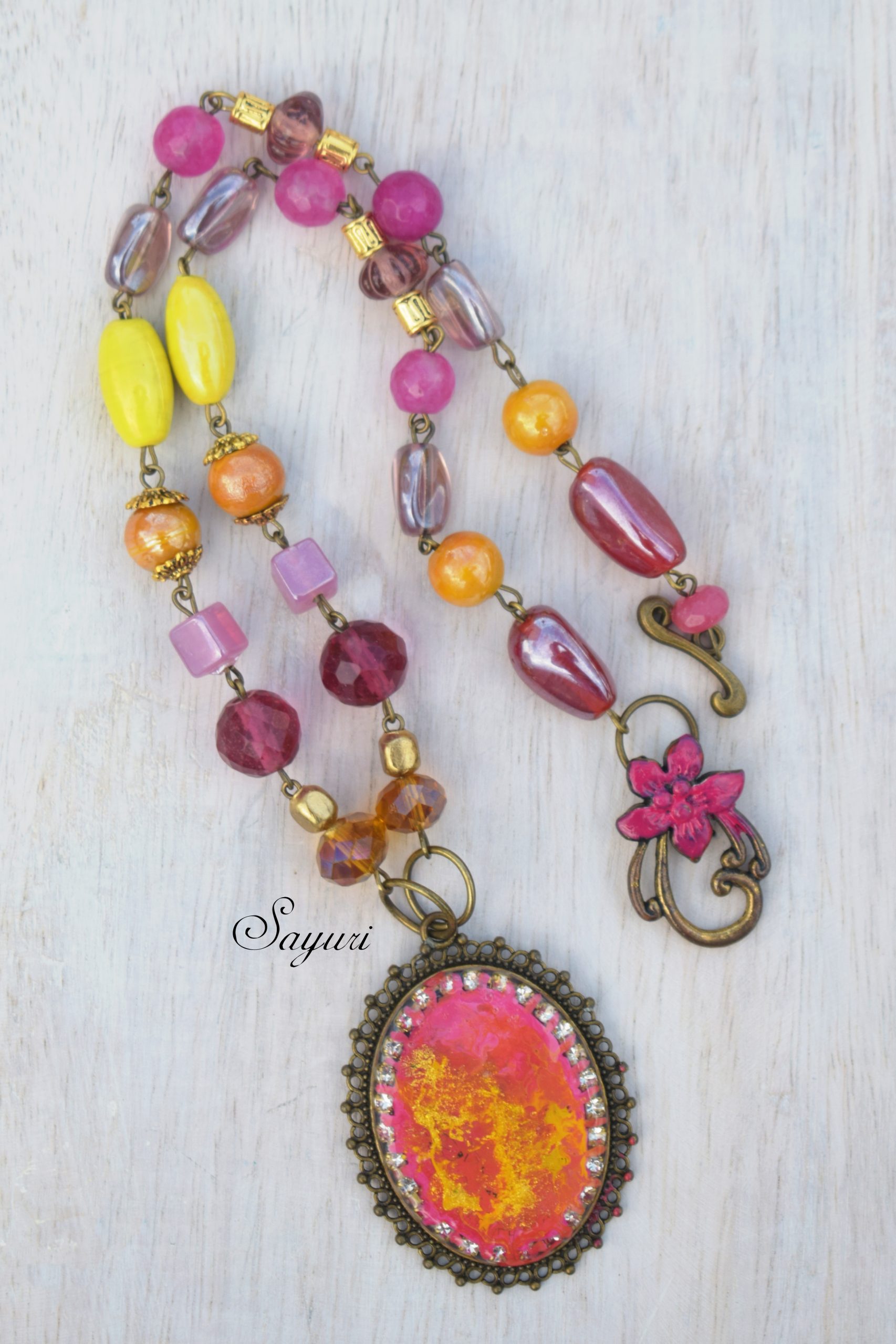 happy pink looped bead necklace