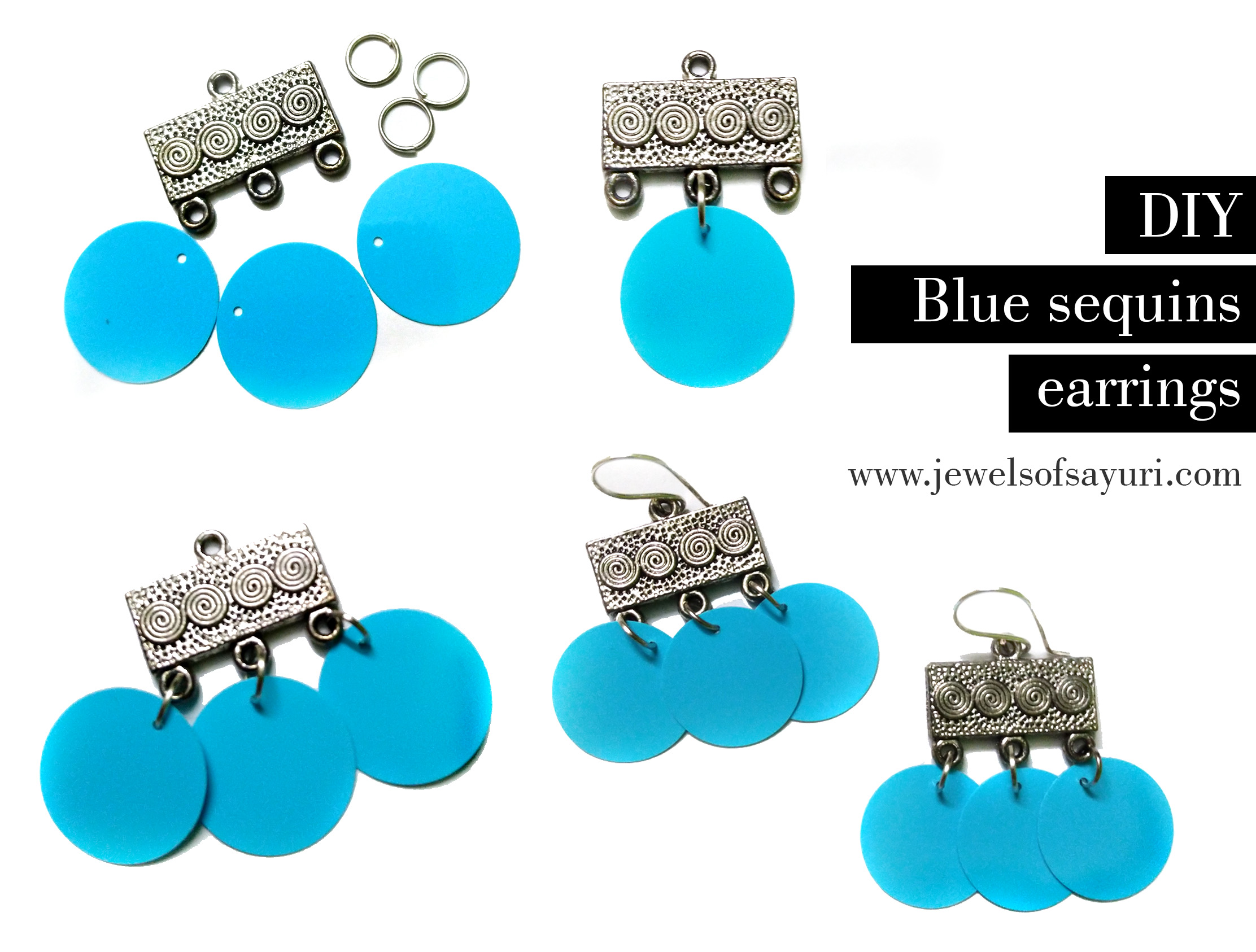 DIY blue sequins earrings