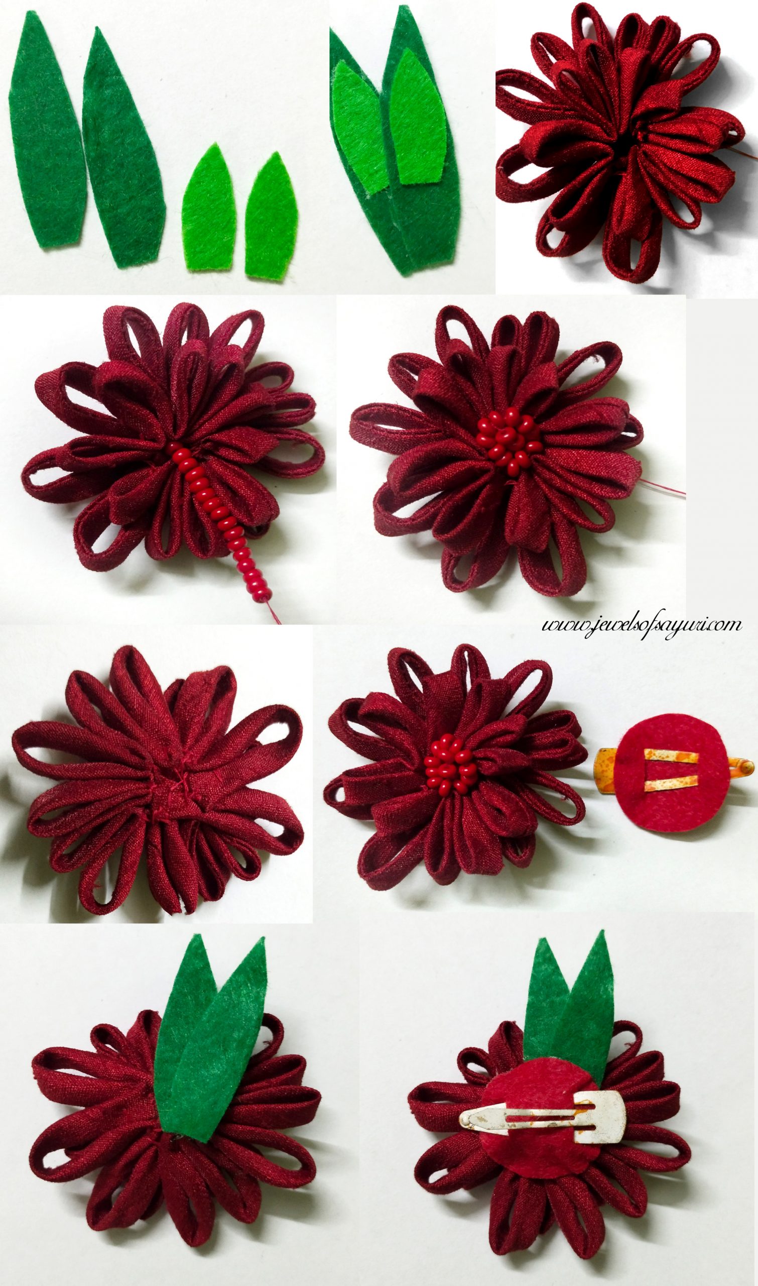 DIY Red Chrysanthemum hairclip tutorial
