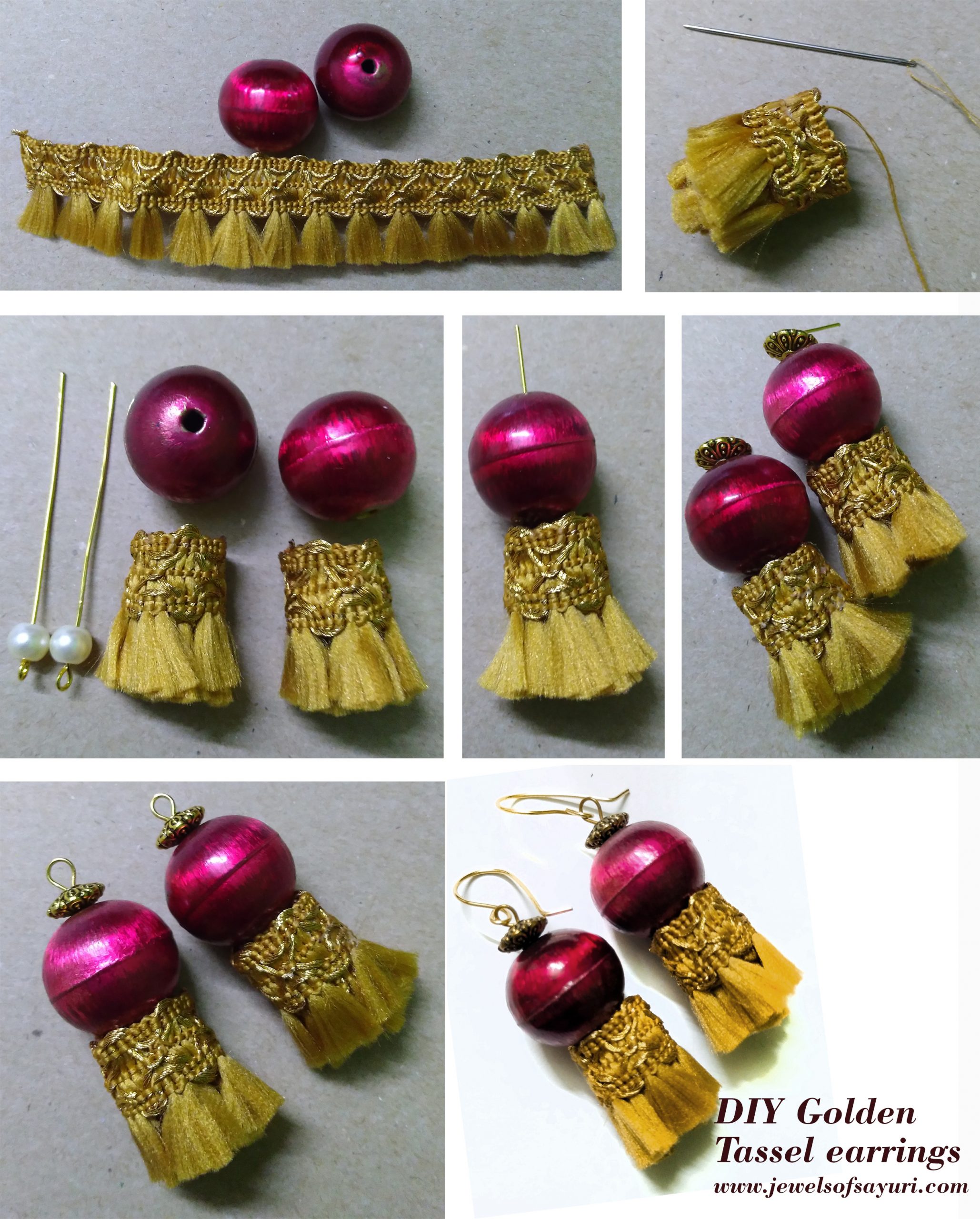DIY Golden tassel earrings