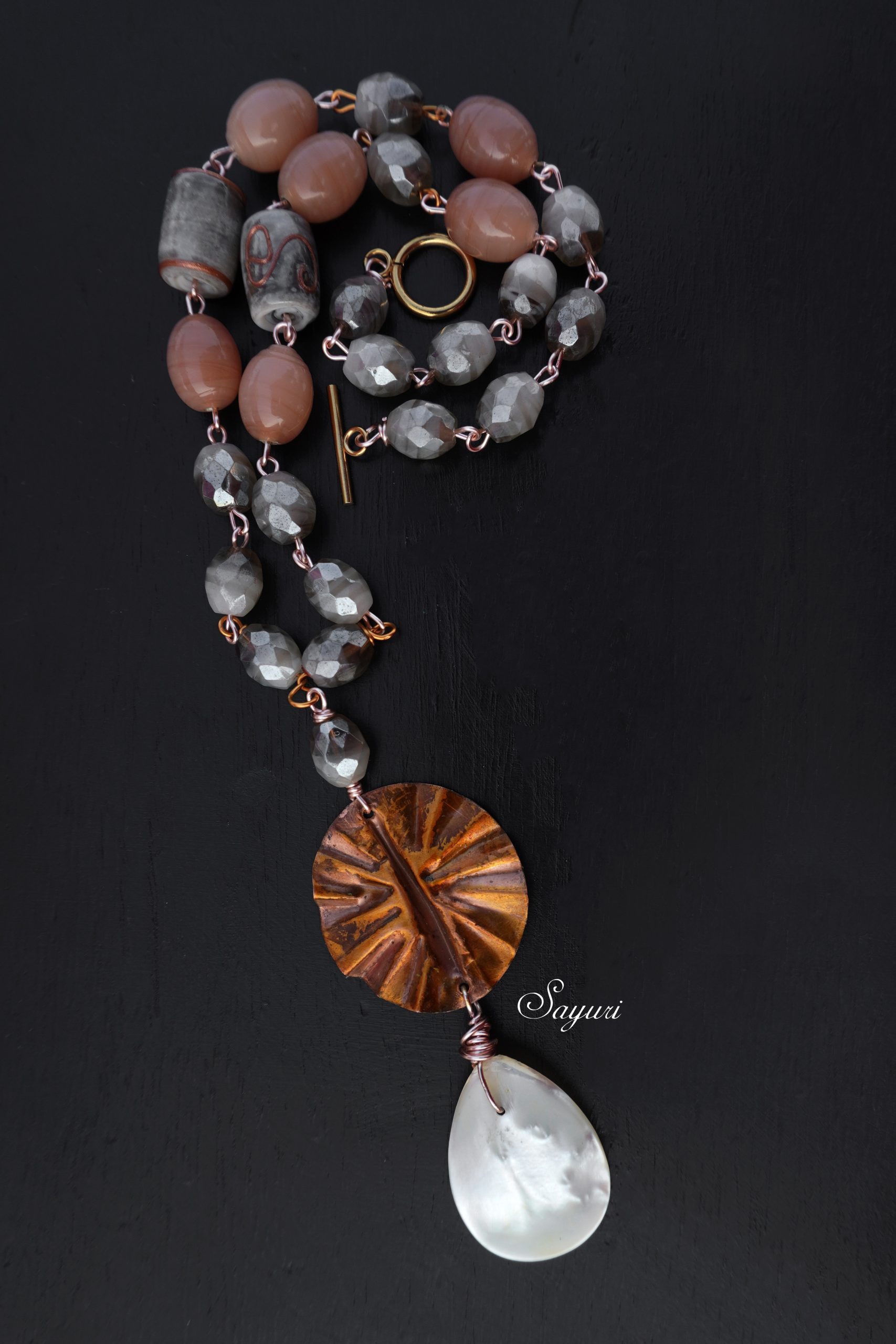 Copper fan necklace