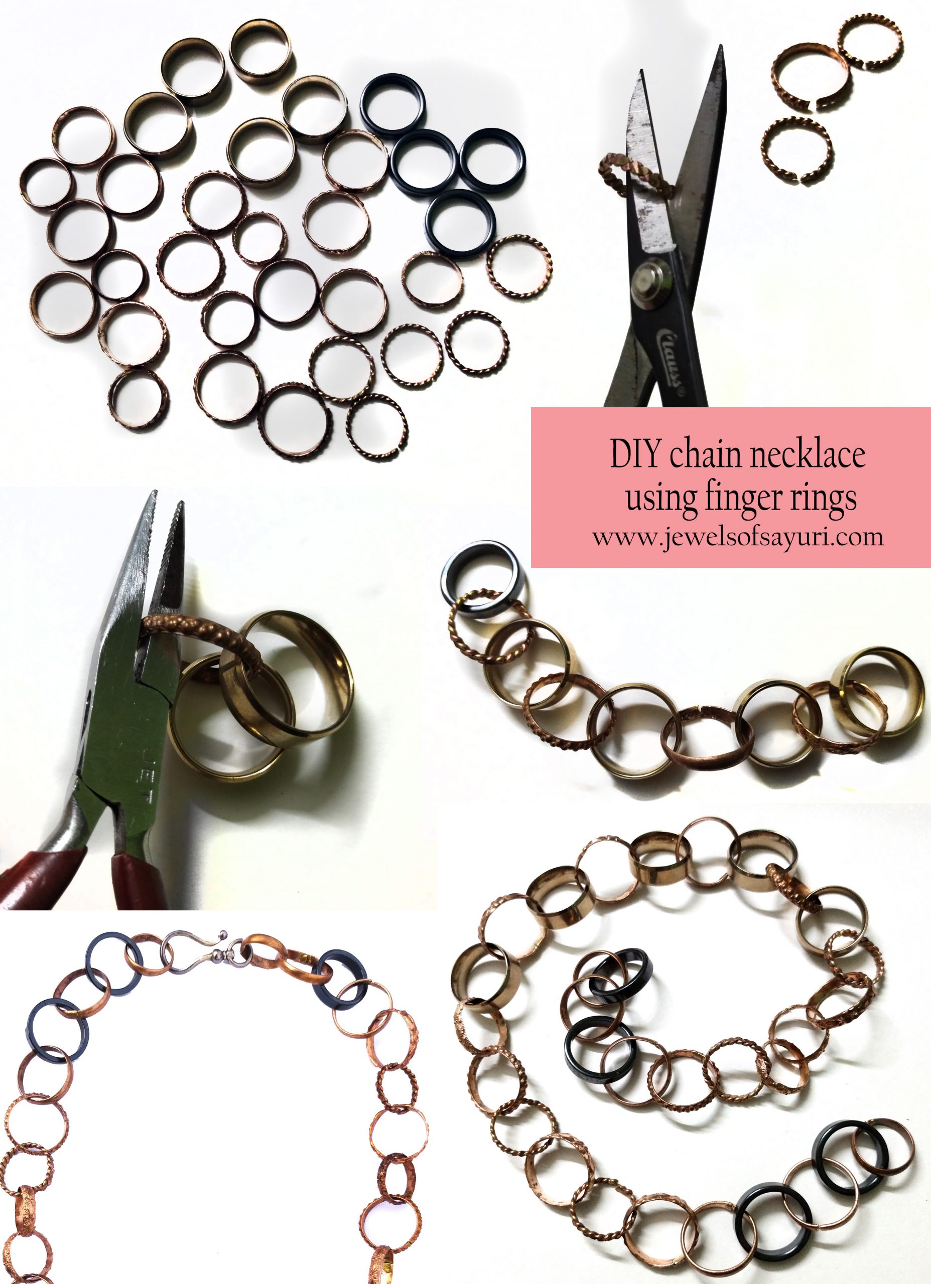 DIY chain necklace using finger rings