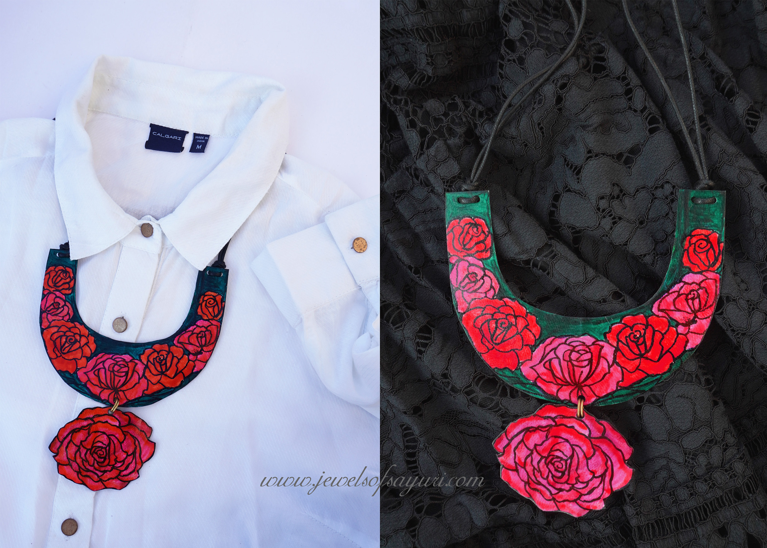 Rose garland leather necklace