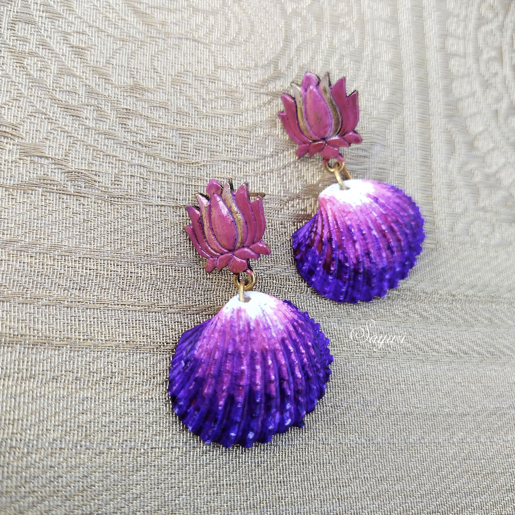 purple and pink jewellery shell earrings