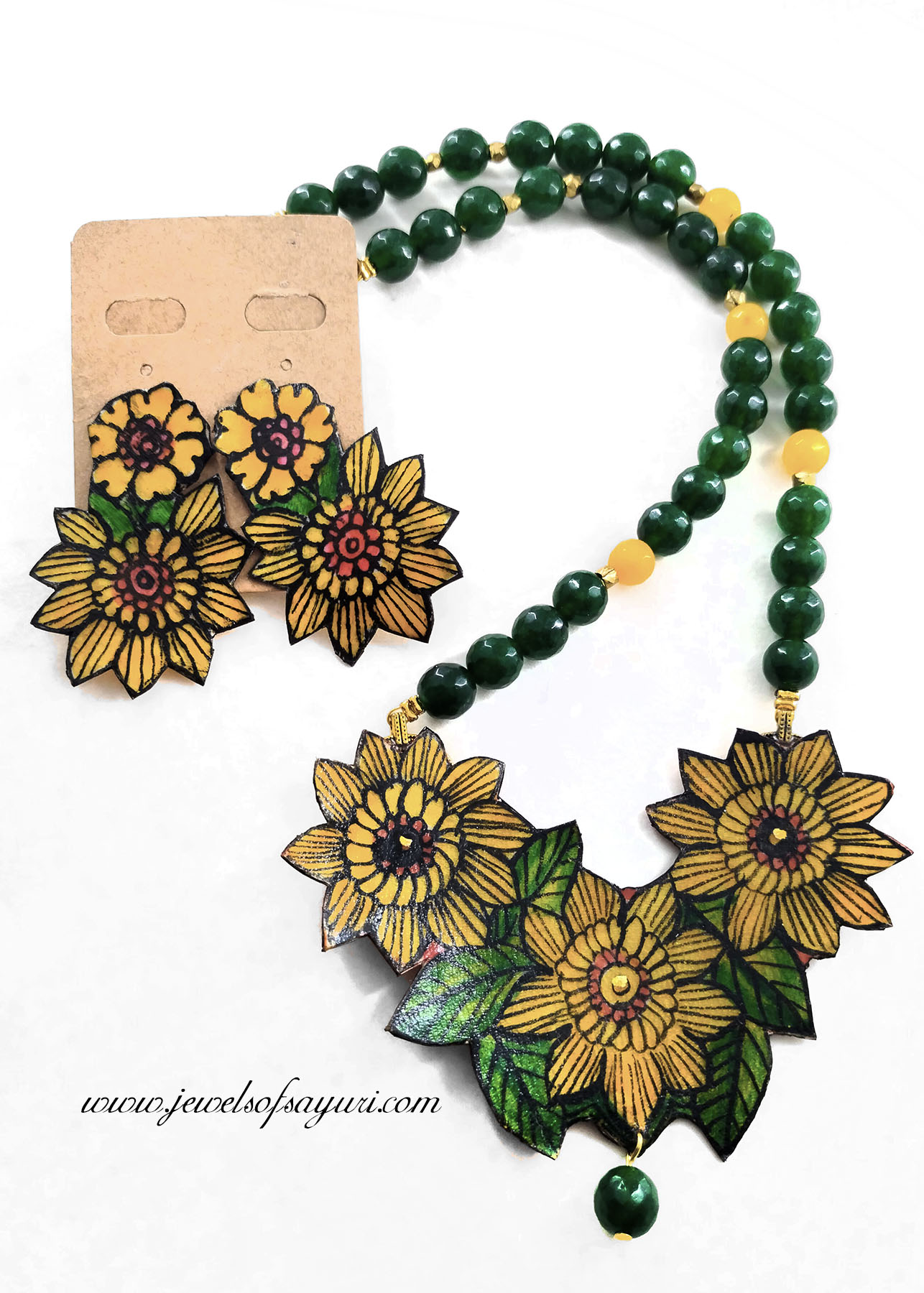 Yellow leather flower jewellery set