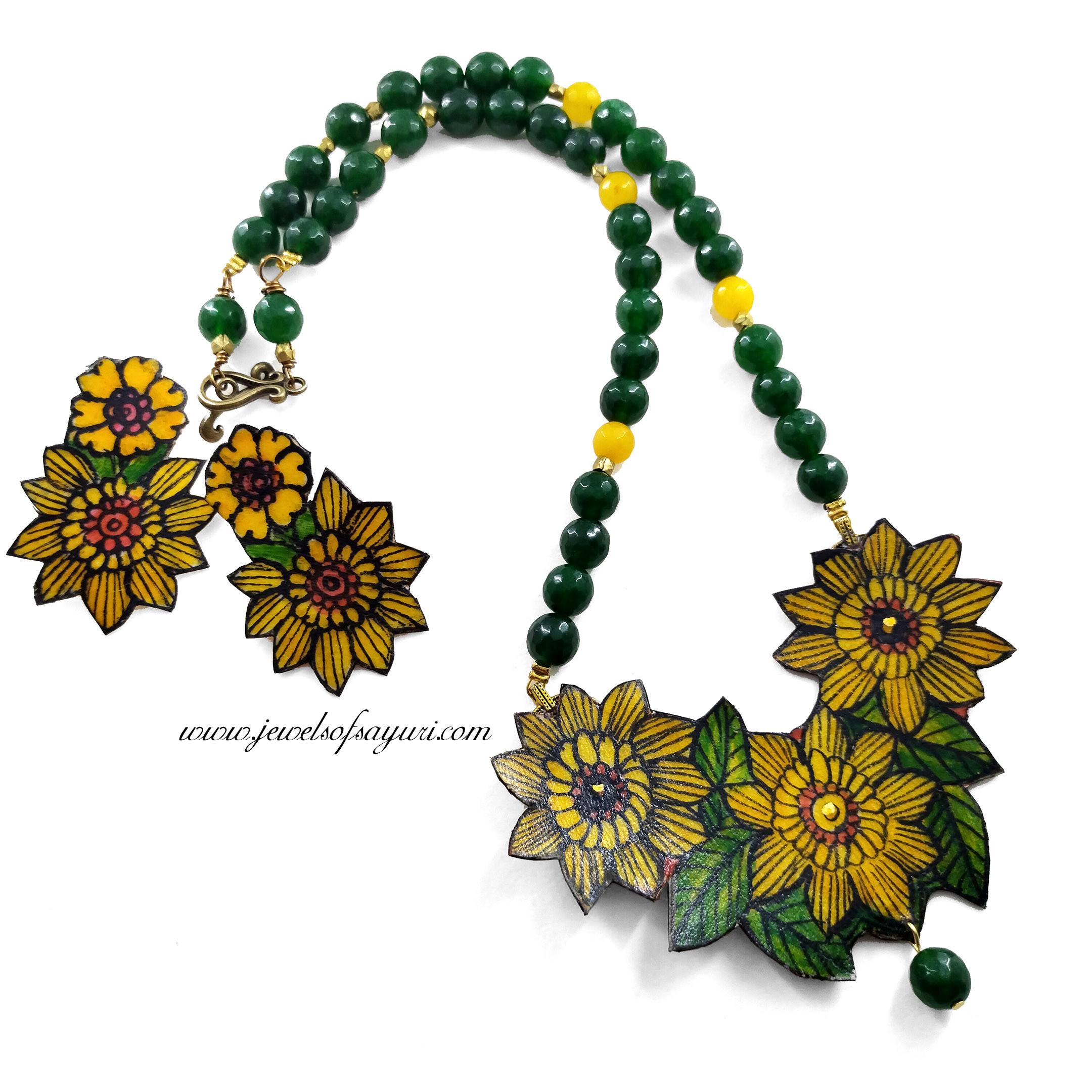 Yellow leather flower jewellery set