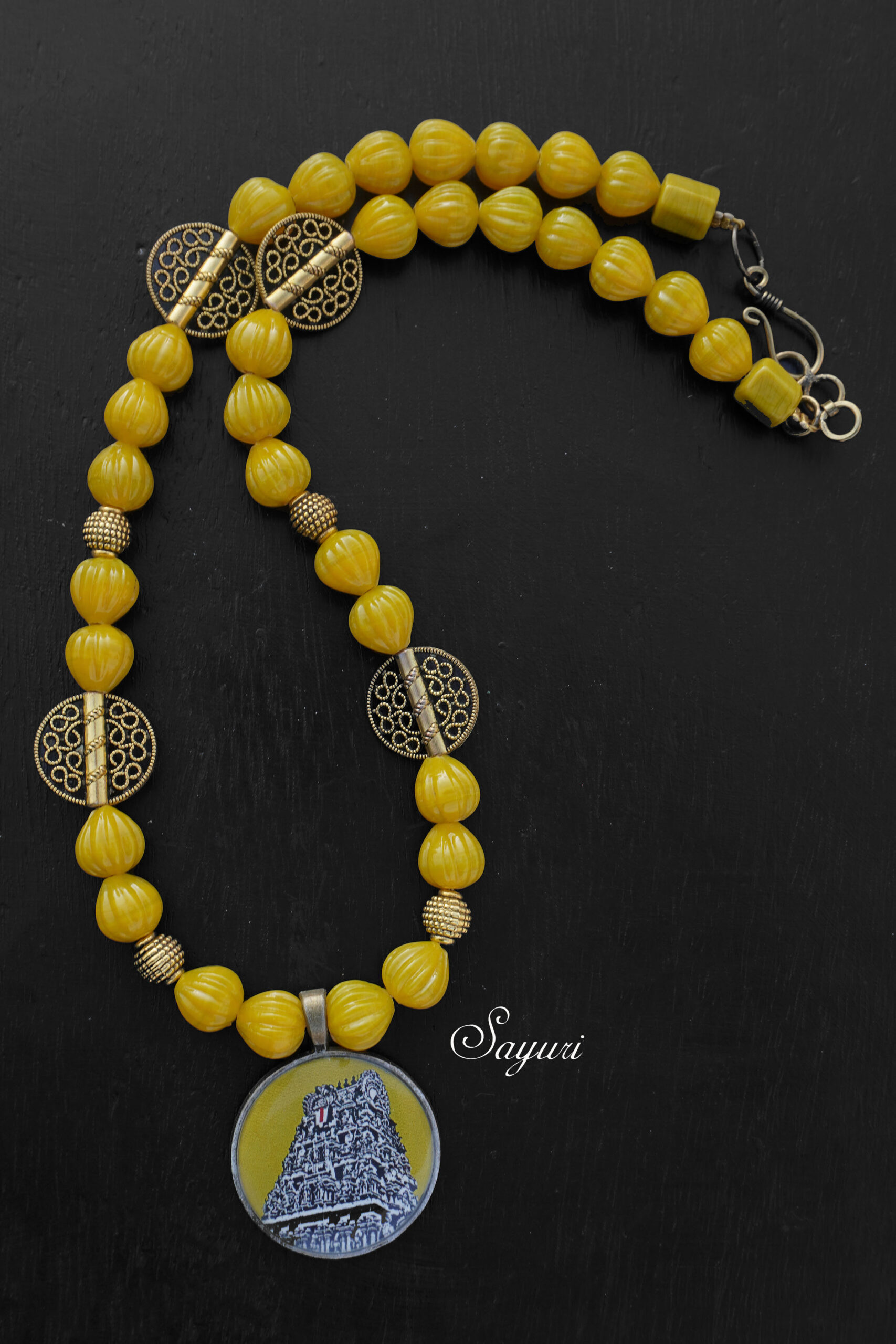 mustard yellow temple necklace