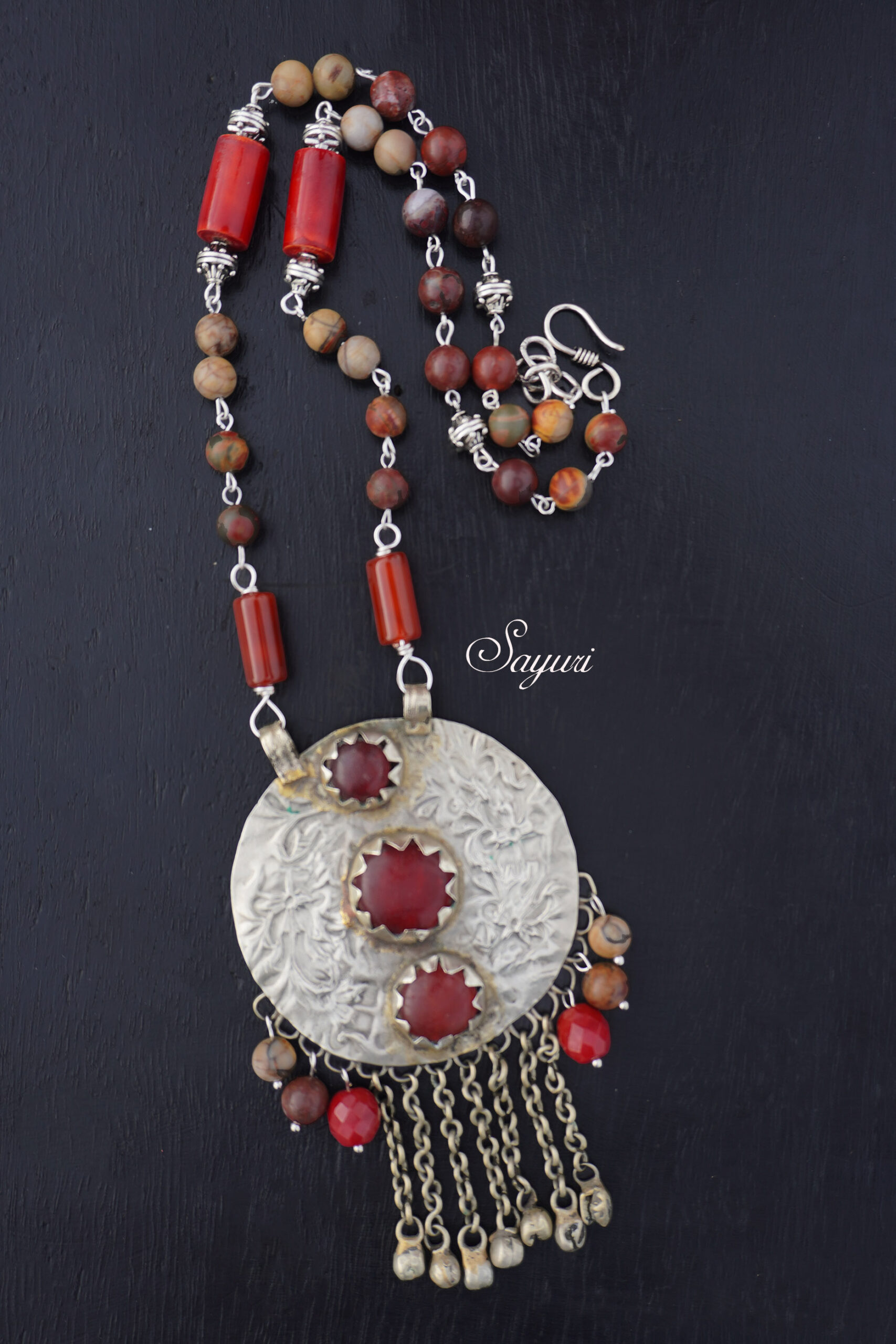 carnelian red beadaed necklace