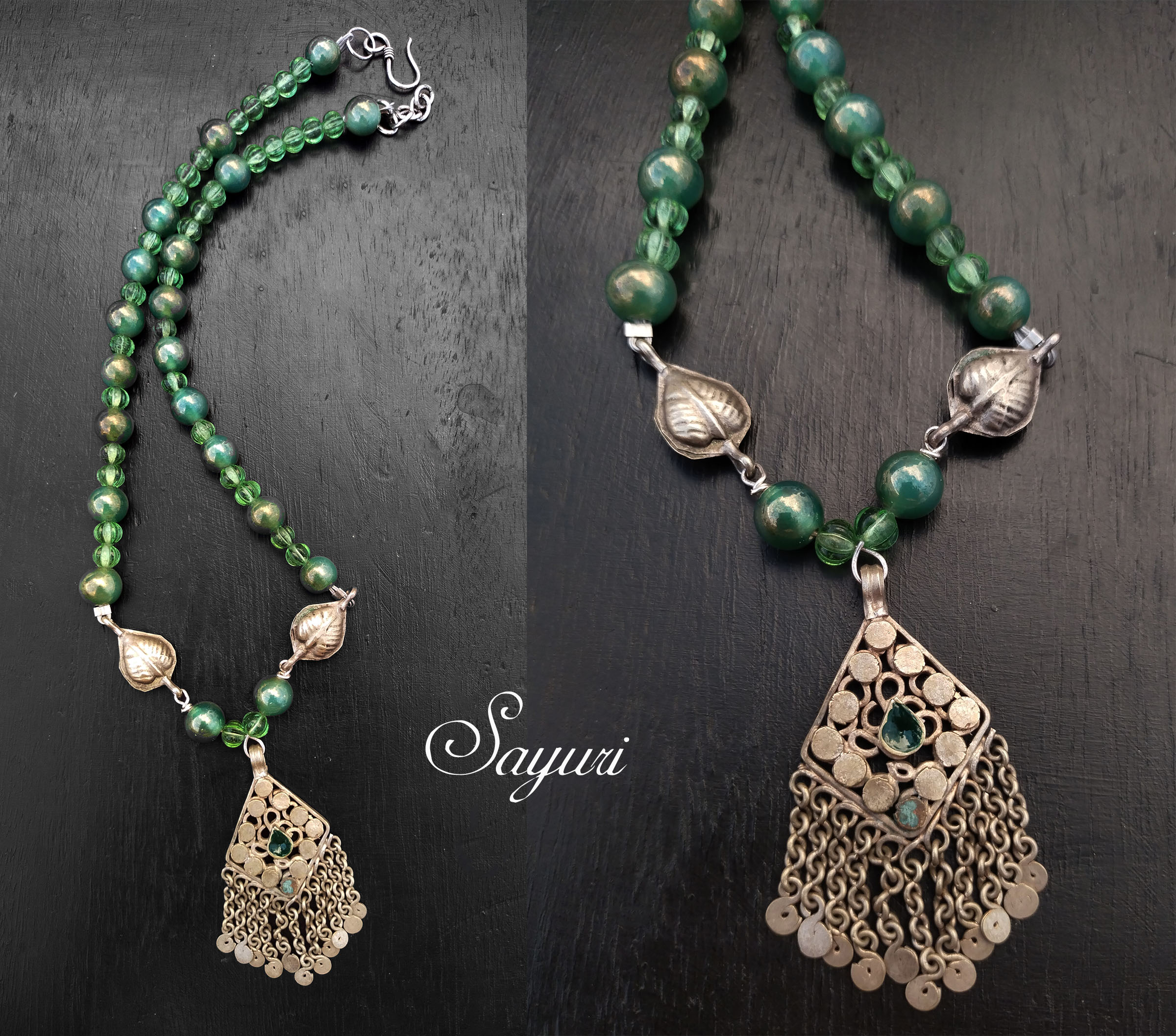 green vintage kashmiri necklace