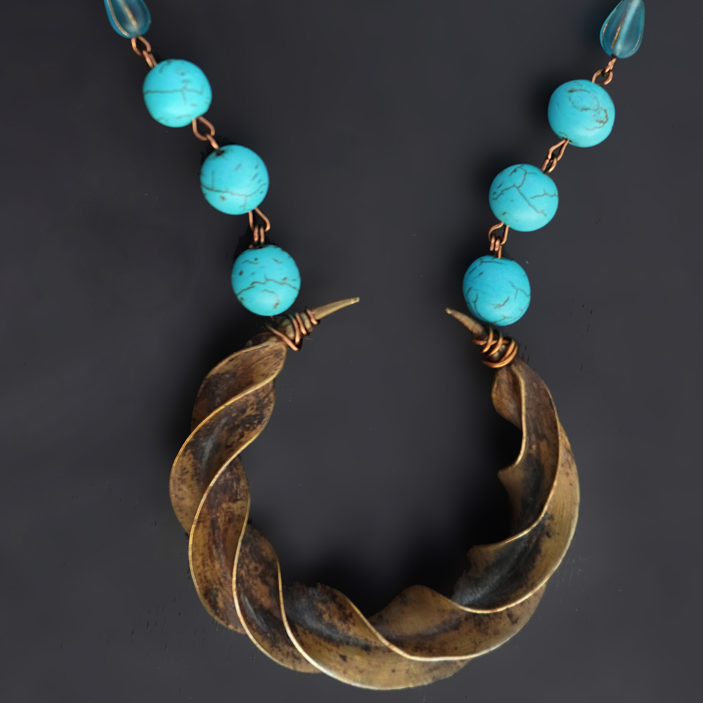Turquoise necklace with a bronze Fulani earring