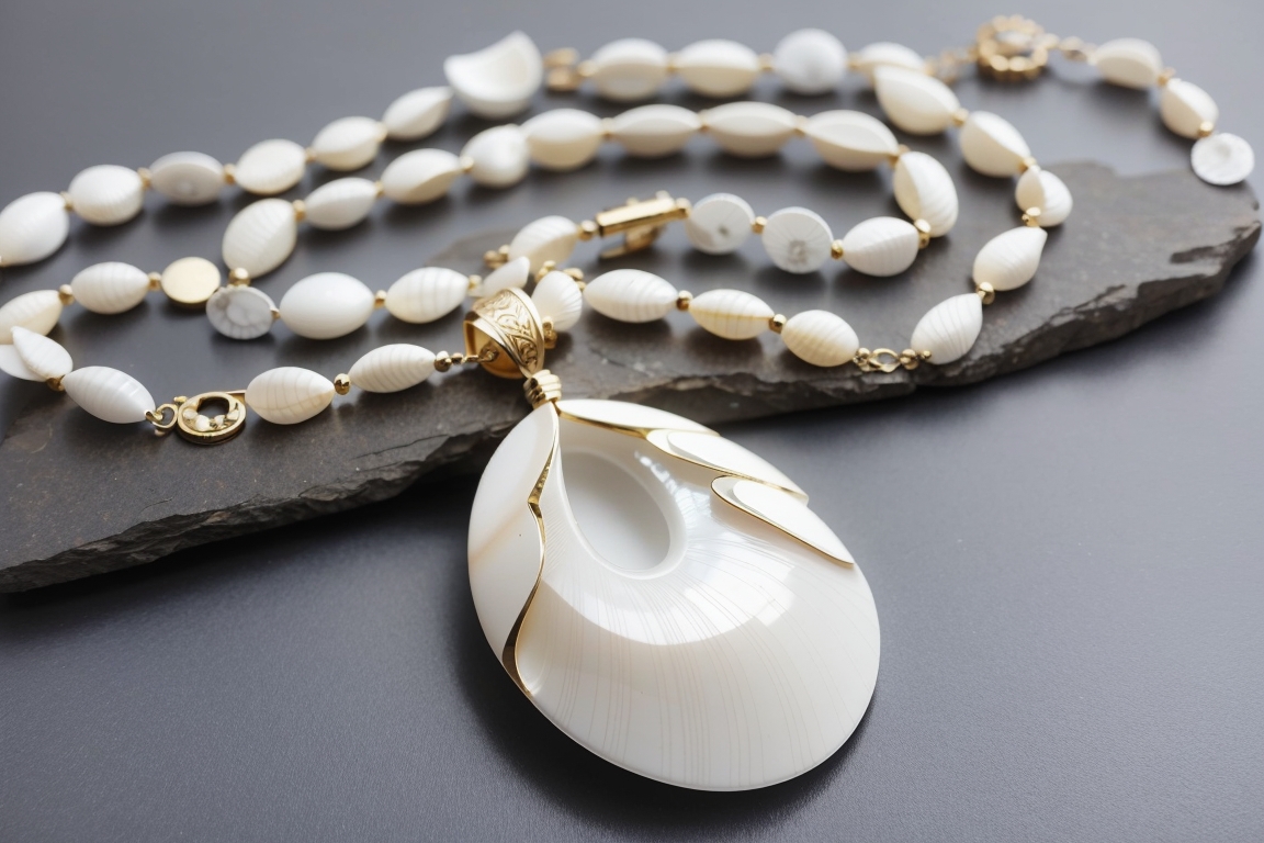 contemporary necklace using an oval white mollusk shell