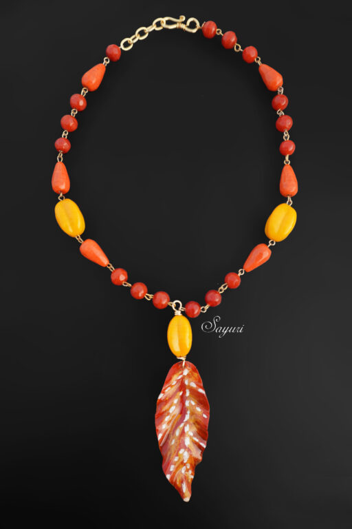 autumnal leaf necklace orange