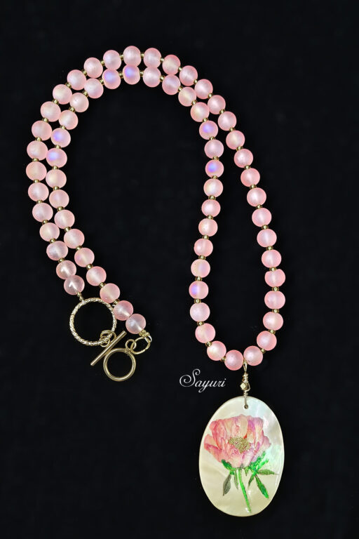 Pink colour floral Image transfer necklaces