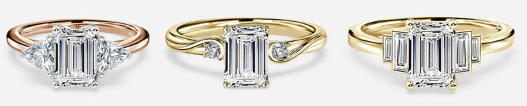 3 stone diamond ring emerald cut