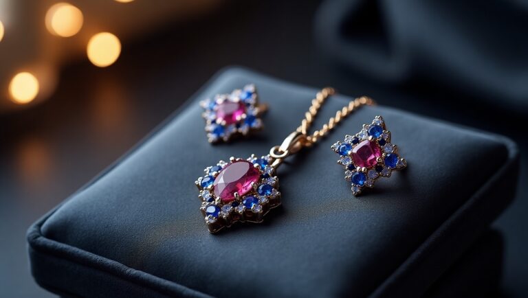 September birthstone Sapphire necklace and earring set