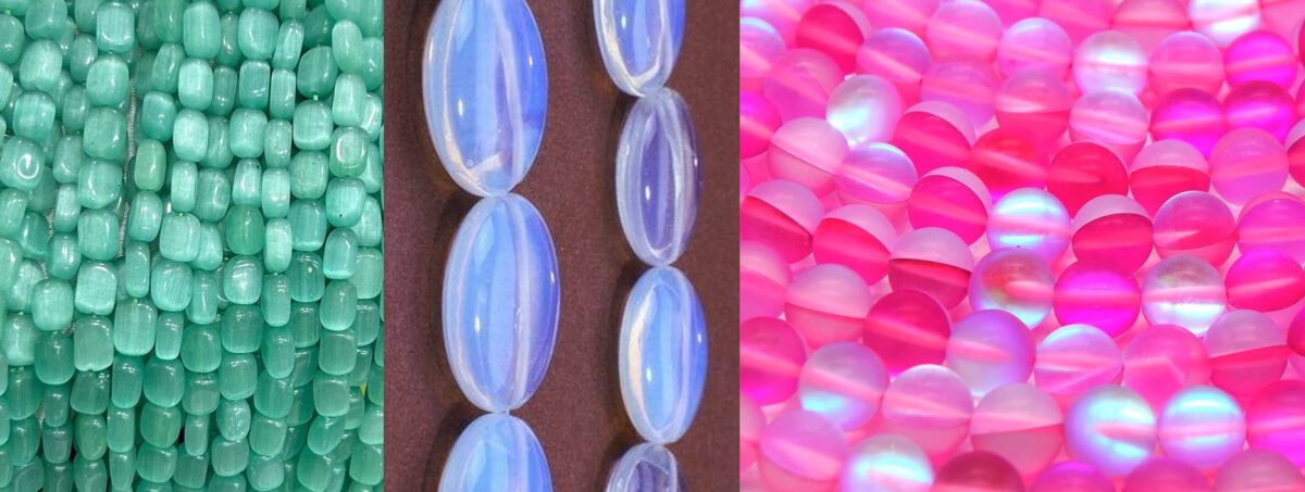 Monalisa beads, gleamy moonstones and aura quartz