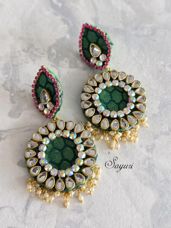 Fabric kundan earrings